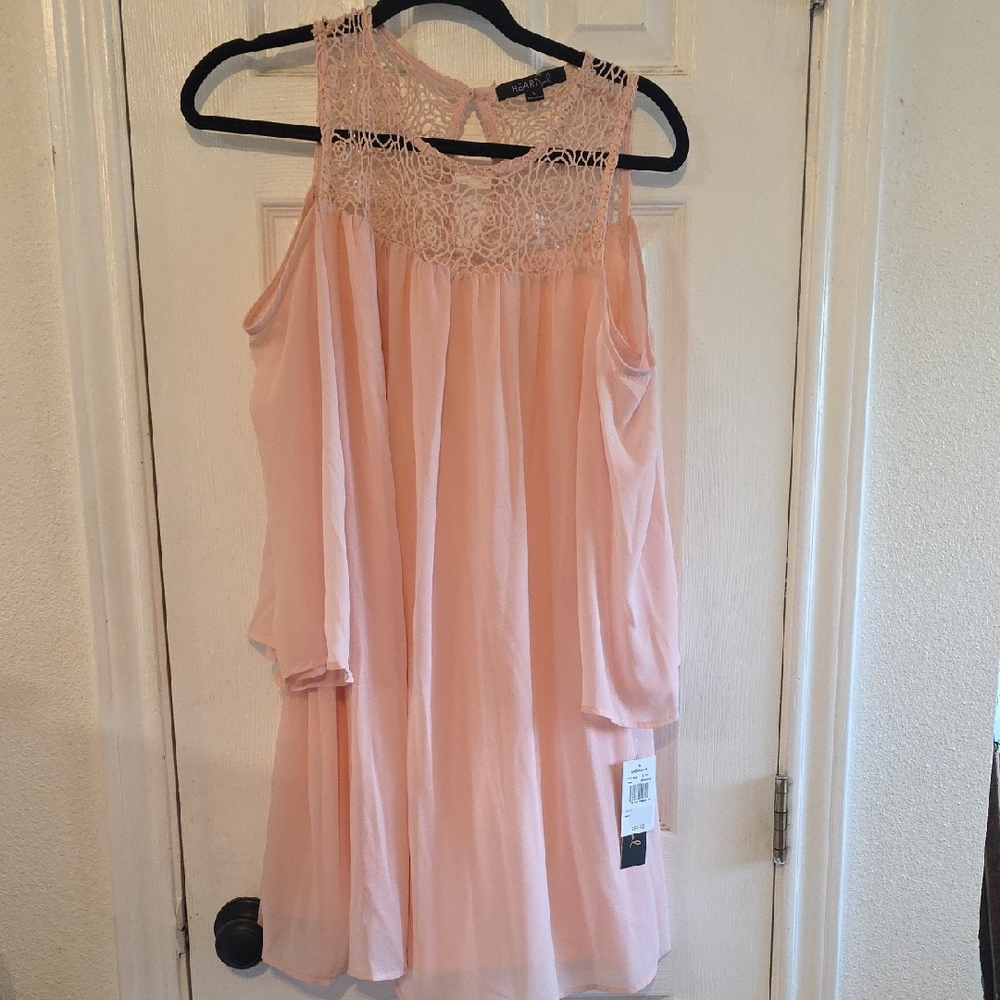 Pink Off The Sleeve Dress with Lace Detail